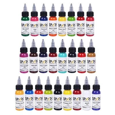 Spark High - End 1oz Premium Fast Smoo, Th Permanent Aangepaste 25 kleurensets Spark Tattoo -inkt voor carrosseriekkunst en tatoeage