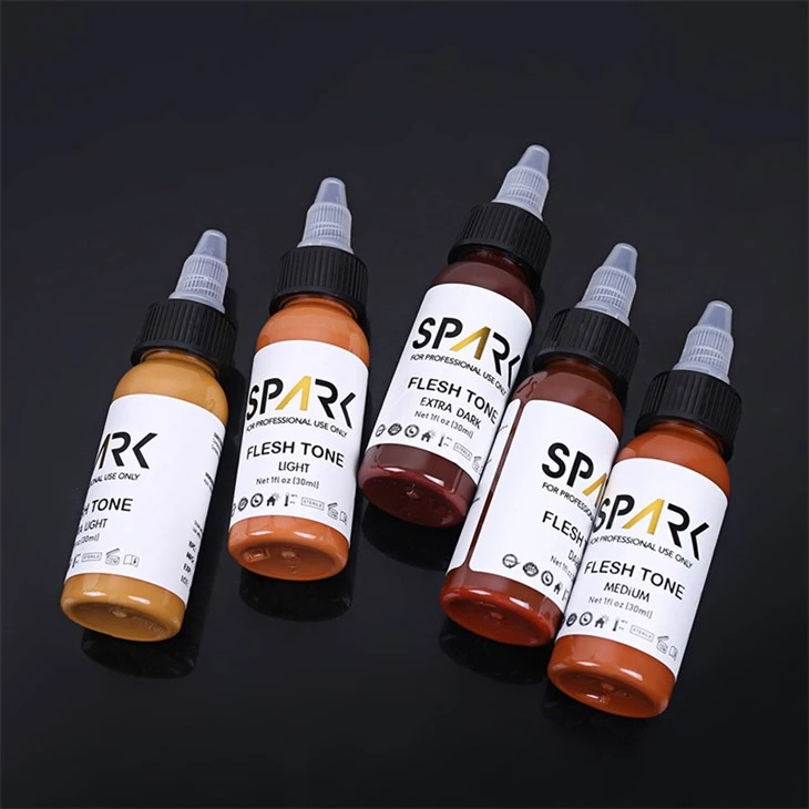Spark tattoo-inkten in bulk huidskleurset 1OZ 5 stuks voor cover-ups die cosmetische tatoeages mengen
