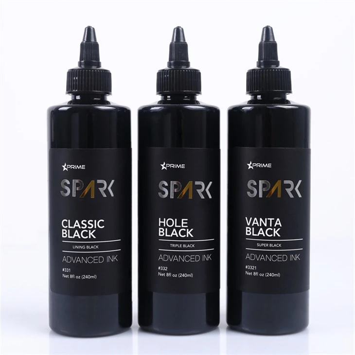 8OZ Black Ink-serie Klassieke zwarte voering Zwarte Spark-tattoo-inkt Professioneel tattoo-inktdisplay